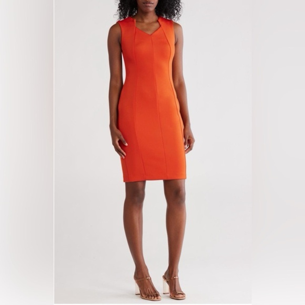 Calvin Klein V Cut Orange Midi Dress Autumn